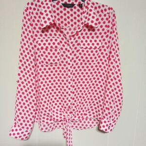 Investments Pink and White Polka Dot Button Down Shirt